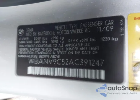 2010 BMW 535I xDrive from USA, damaged, VIN WBANV9C52AC391247